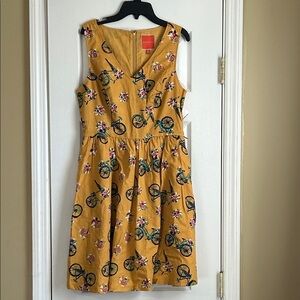 Modcloth Mustard Bicycle and Floral Midi Dress Size Medium
